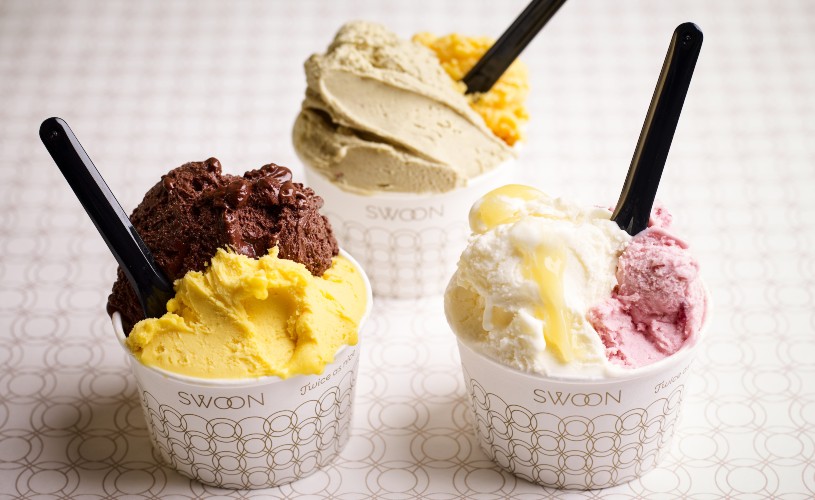 Three cups of gelato flavours